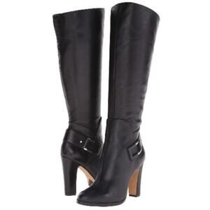 Vince Cameron Black Leather Cheree Side Buckle Boots Size 10